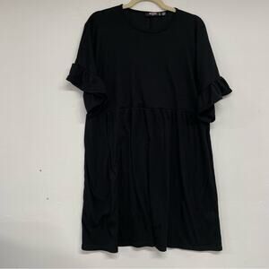 Missguided Black Ribbed Knit Bell Sleeve Babydoll Mini Dress Women 18 Whimsigoth